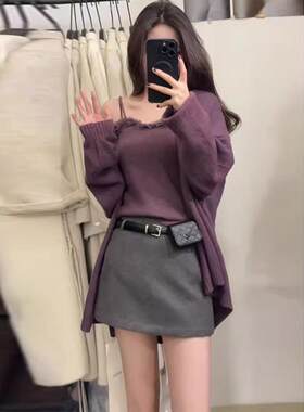针织吊带开衫两件套秋冬新