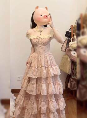 法式甜美粉色碎花连衣裙女
