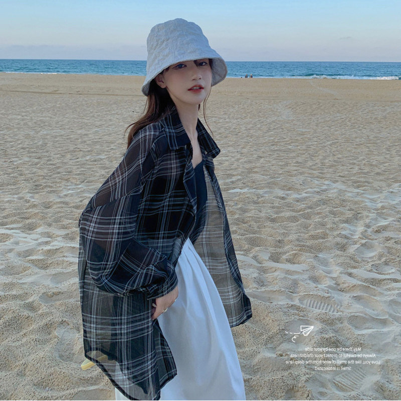 黑色格子衬衫外套女夏季薄图片