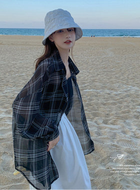 黑色格子衬衫外套女夏季薄