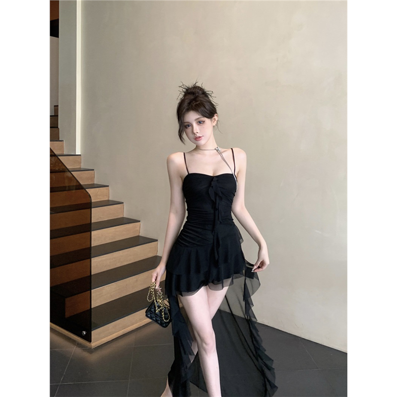 纯欲性感黑色吊带连衣裙女