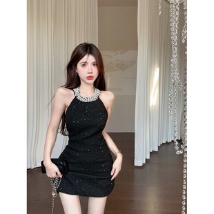 挂脖背心连衣裙女装 修身 时尚 新款 吊带裙子 设计感短裙2024夏季 法式