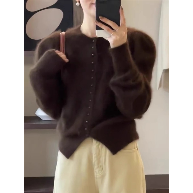 早秋咖色复古仿水貂绒毛衣外