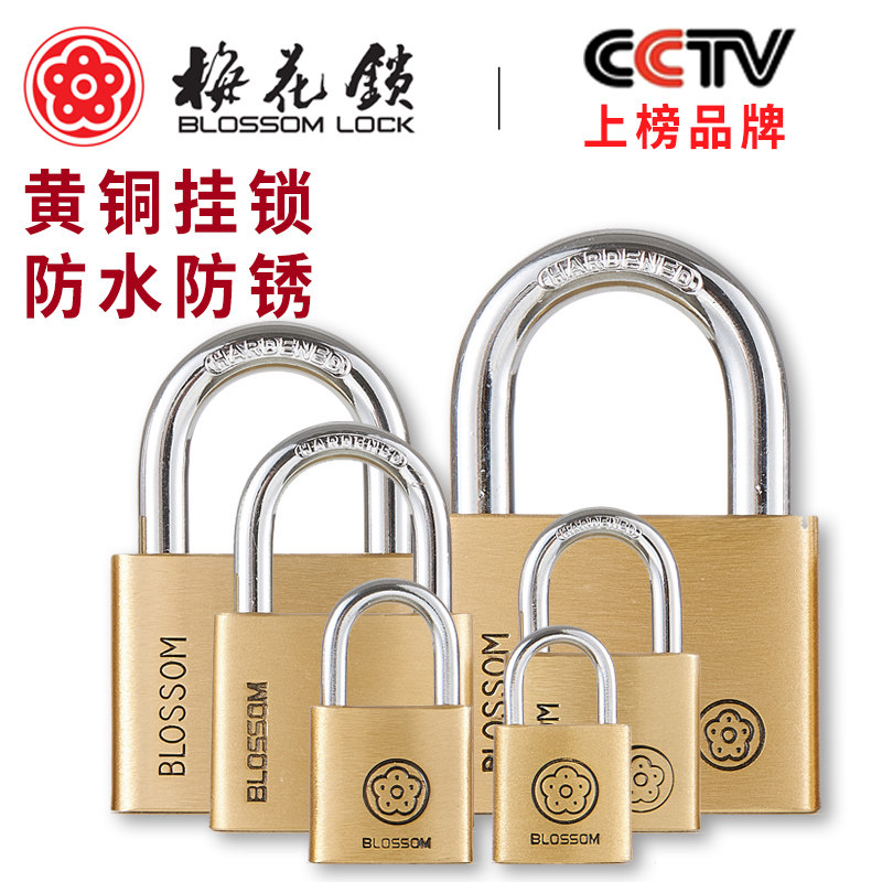 梅花纯黄铜挂锁户外防水防锈图片