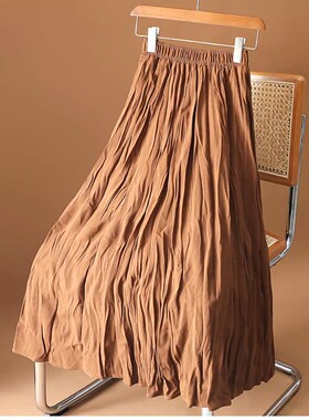 百搭乱褶百褶a字半身裙春秋女中长款2026新款简约高腰显瘦a字裙