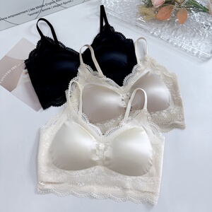 绸缎蕾丝美背裹胸女新款一体杯胸垫聚拢内衣短款无痕抹胸打底背心