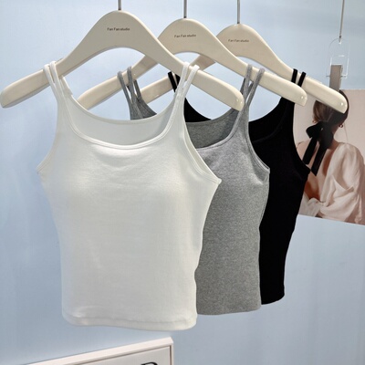 双肩带螺纹棉美背吊带背心打底