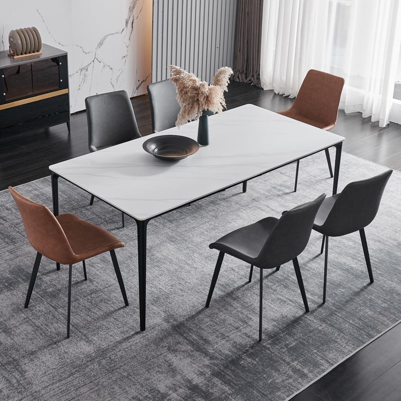 意式奢极简岩板餐桌椅组合现代