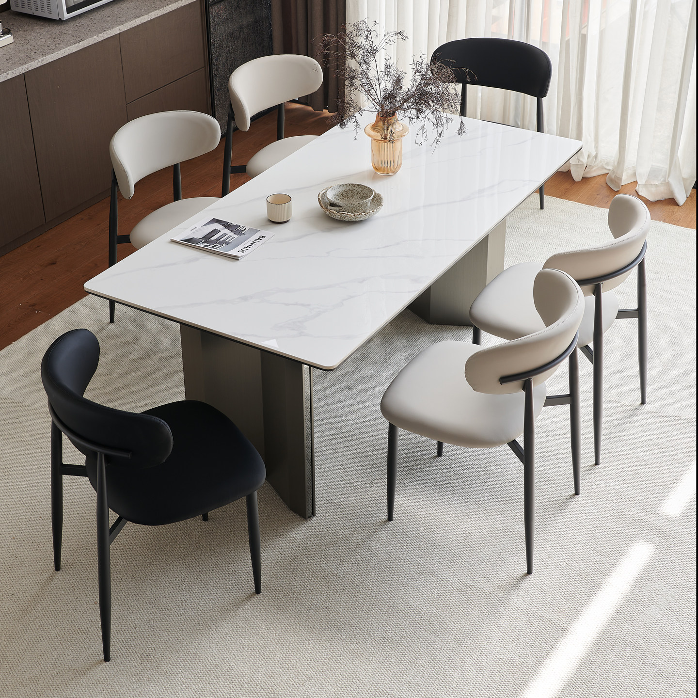 意式轻奢岩板餐桌不锈钢腿现代简约小户型家用全托底板长方形饭桌,住宅家具,岩板餐桌,淘宝优惠券,粉丝福利购,淘宝优惠卷