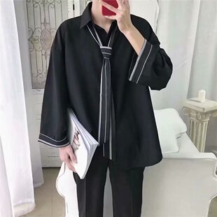 2026新款 港风宽松ins长袖 学院风纯色衬衣春秋薄款 制服韩版 衬衫