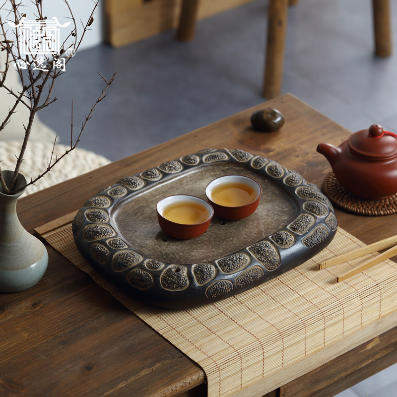 原矿粗陶仿石釉长方圆边形壶垫迷你小干泡台茶盘储水特色壶托壶垫
