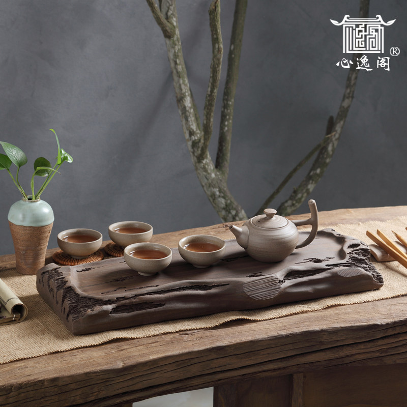 仿枯木宜兴紫砂茶盘 手工仿古粗陶干泡 茶海功夫茶具 烂木头