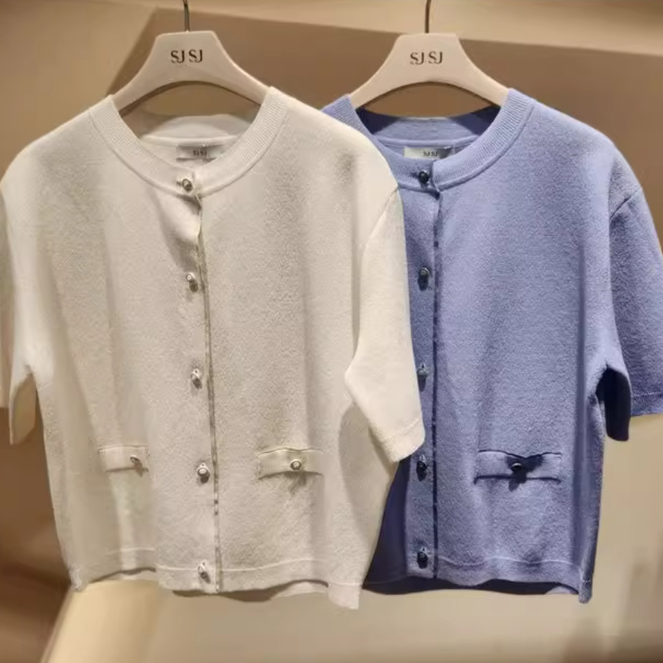 潮流直邮   韩国SJSJ正品  25夏 纯色针织开衫 SJ2F4-KCD646W