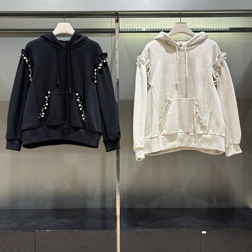 潮流直邮 韩国O'2nd 奥蔻 26春 珍珠装饰帽衫T恤O22G0TTO001W