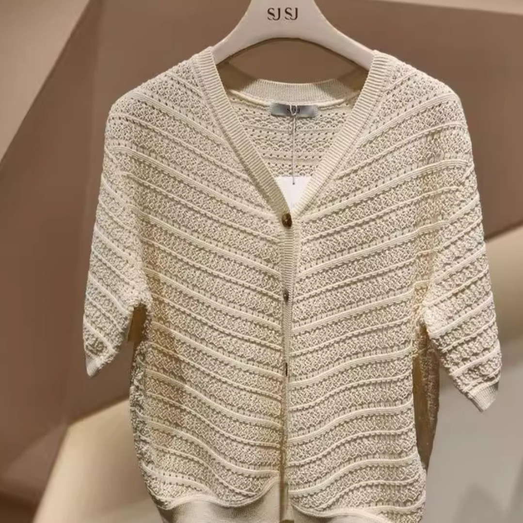 潮流直邮   韩国 SJSJ正品 25夏 纯色纽扣针织开衫 SJ2F5-KCD657W