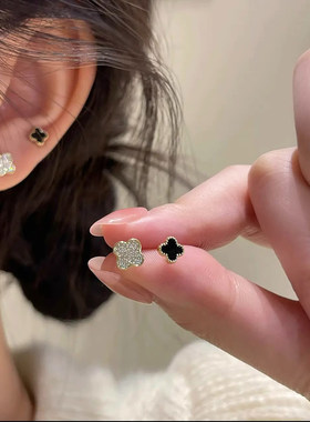 四叶草耳钉女2026新款爆款高级感小巧精致简约轻奢冷淡风锆石耳环