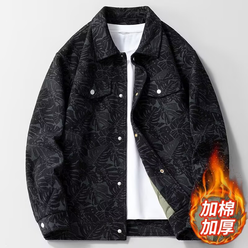 加绒加厚棒球服男翻领秋冬季2025新款青少年加绒夹克胖子加肥大码