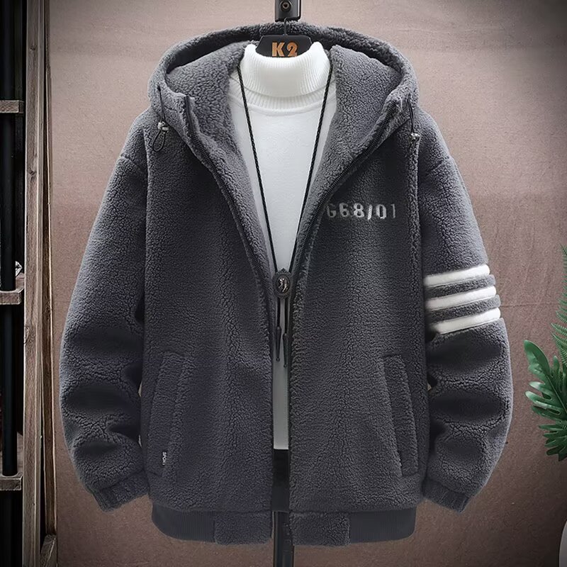 棉衣棉服羊羔绒青少年连帽学生外套颗粒加厚大码冬季男孩保暖夹克