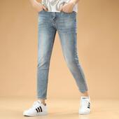 小脚弹力9分薄裤 2025春夏季 子男 男士 浅蓝修身 新款 高端九分牛仔裤
