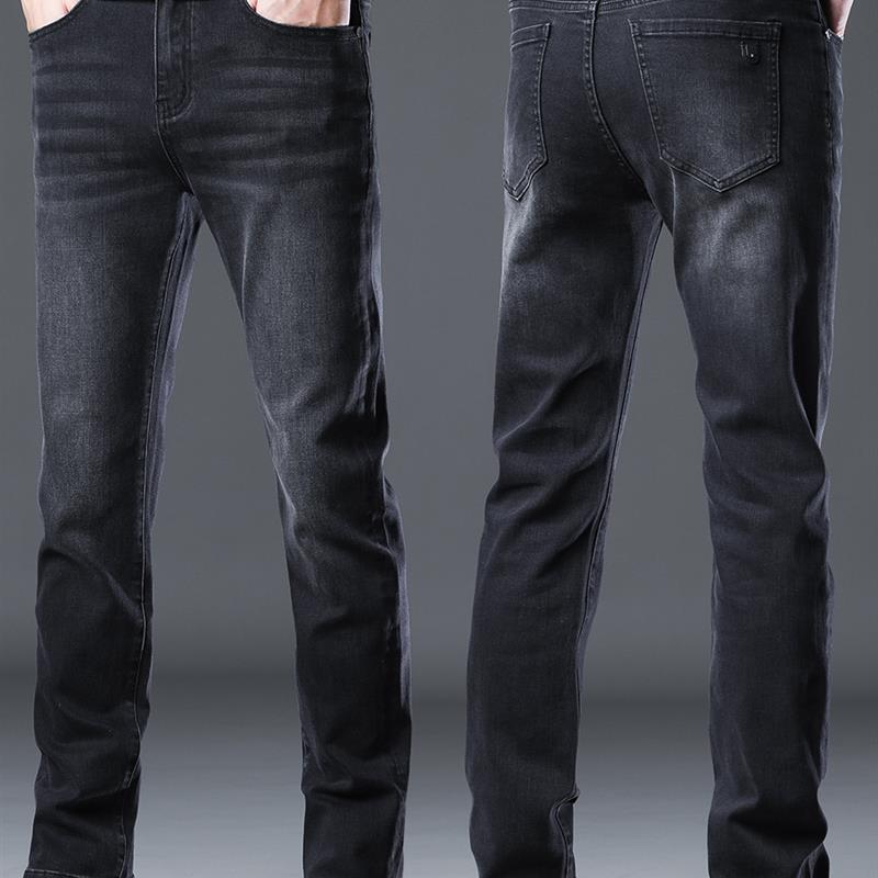 香港黑灰色牛仔裤男2025新款修身直筒裤子男中年弹力商务休闲长裤