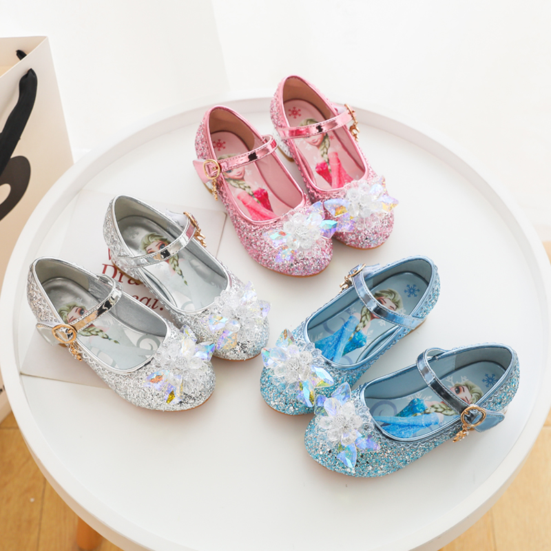 女童艾莎水晶鞋高跟鞋冰雪奇缘公主鞋2025小学生闪亮单鞋生日鞋