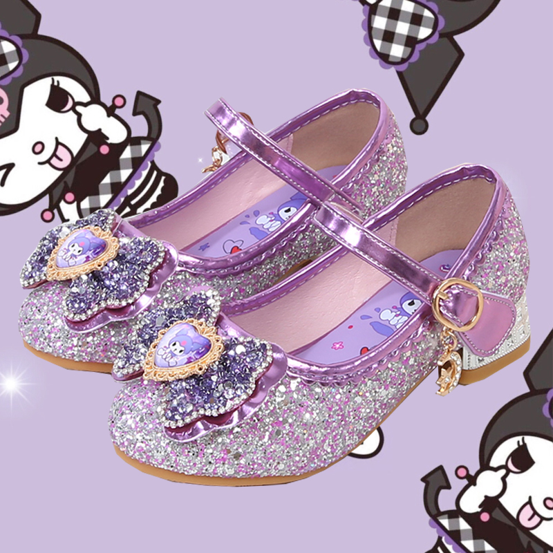 库洛米皮鞋女童公主鞋高跟水晶鞋