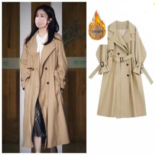明星一生一世时宜白鹿同款卡其色风衣外套女2024初春中长款大衣潮