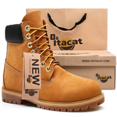 OSITA 加绒雪地靴 冬季 CAT马丁靴男高帮英伦大黄靴工装 靴真皮男鞋