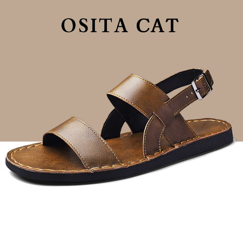 OSITACAT真皮透气男士凉鞋