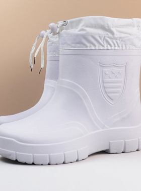 食品雨鞋男加绒水鞋EVA泡沫白色轻便秋冬防水靴厚底防滑保暖雨靴