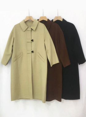 秋季新款纯棉女装原创设计休闲文艺学院风宽松羊绒大衣33516