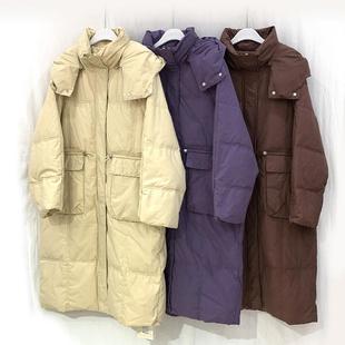 冬季新款长款羽绒服女面包服纯色日常宽松休闲外套棉服森系