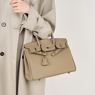 LORANS CARLS真皮牛皮荔枝纹铂金包2025新款手提包大容量凯丽包女