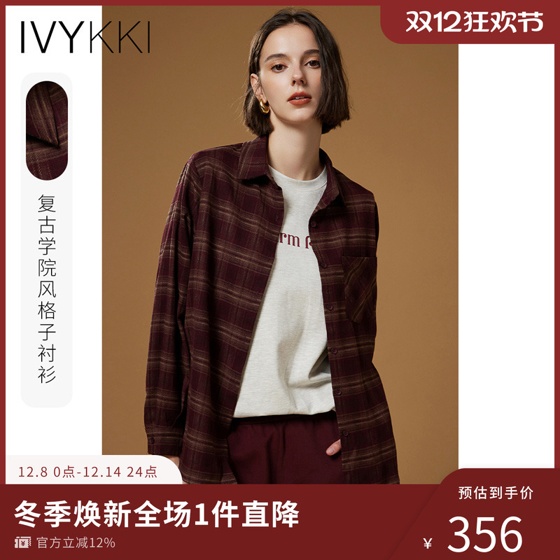 长袖衬衫ivykki格子复古