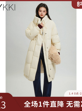 IVYKKI艾维时尚中长款连帽羽绒服女休闲白色厚外套2025年冬季新款