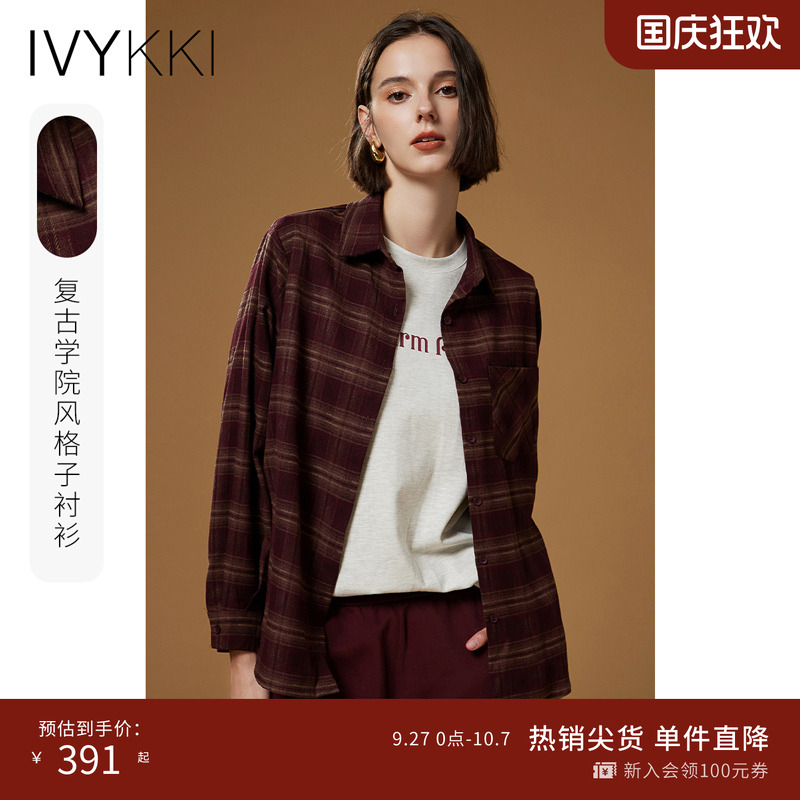 长袖衬衫ivykki格子复古