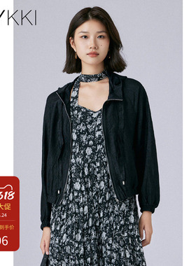 IVYKKI艾维2025年夏季新款时尚短款薄外套女宽松百搭黑色连帽上衣
