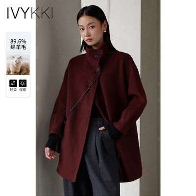 ivykki绵羊毛立领毛呢外套