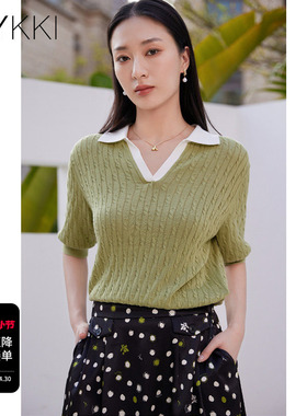 IVYKKI艾维2026年夏季新款时尚翻领短袖针织衫女百搭显瘦设计上衣