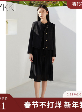 IVYKKI艾维女装秋季新款小香风女士外套宽松显瘦休闲百搭黑色上衣