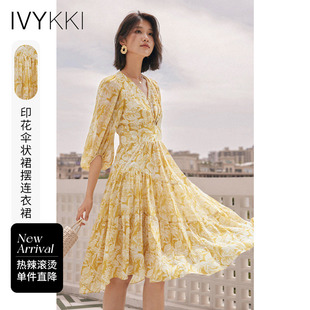 IVYKKI艾维2025年夏季新款时尚碎花连衣裙女收腰显瘦气质A字裙子