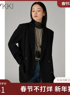 IVYKKI艾维时尚宽松百搭黑色复古西装外套女士2025年秋季新款西服