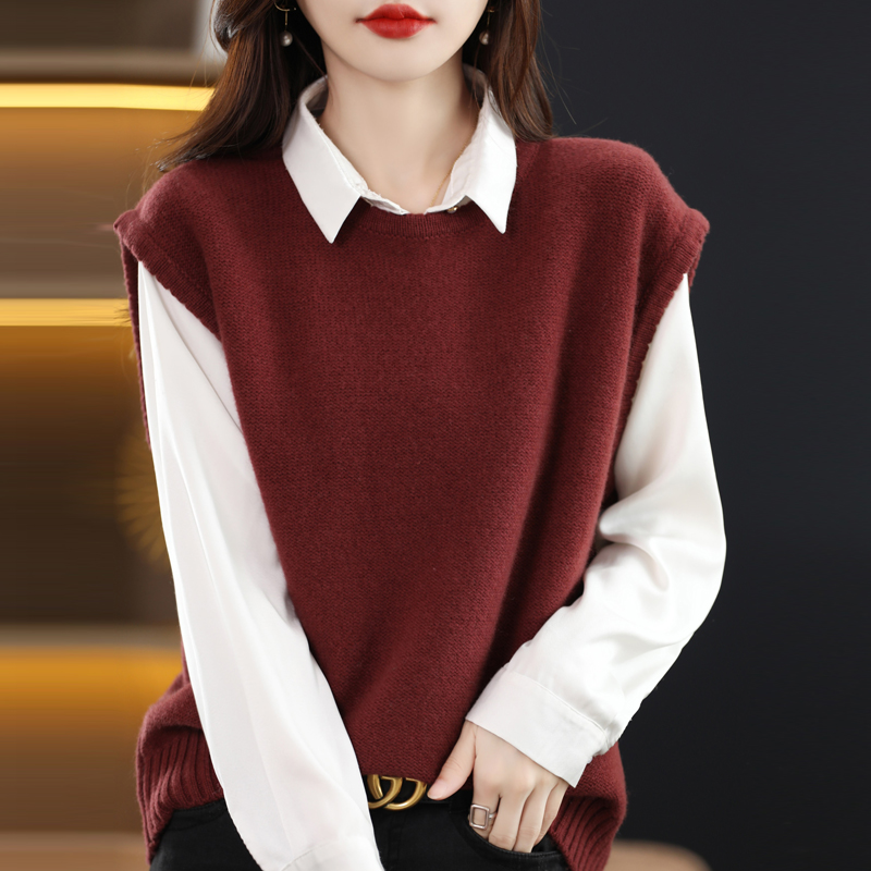 无袖100%纯羊毛衫修身坎肩女修身