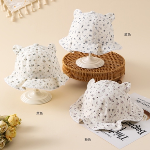 嘟嘟啦26年春季 48韩版 印花莓公主帽渔夫帽5 12个月遮阳帽 盆帽46