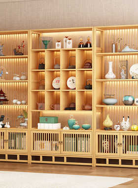 博古架实木新中式茶柜置物架茶具茶架子茶叶展示柜隔断客厅摆放架