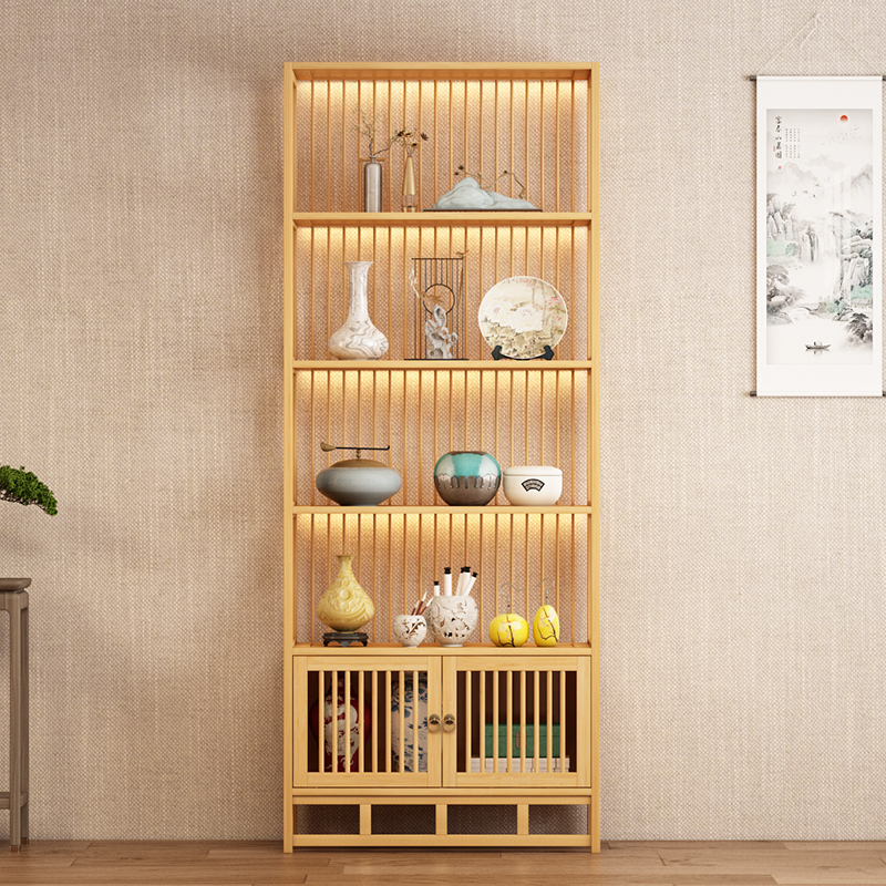 博古架实木新中式茶柜置物架茶具茶架子茶叶展示柜隔断客厅摆放架