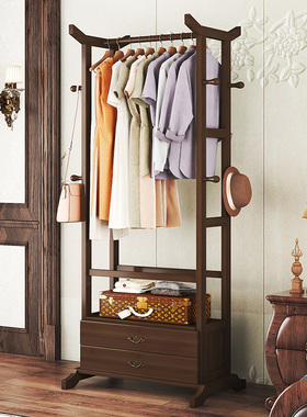 新中式衣帽架落地卧室衣架实木简易茶楼酒店挂衣服架子客厅衣柜子