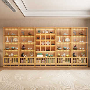 实木博古架茶具架置物架多宝阁茶柜室茶叶架隔断带灯展示柜 新中式