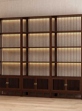 博古架新中式多宝阁茶叶展示茶柜酒置物架实木茶室办公室隔断屏风