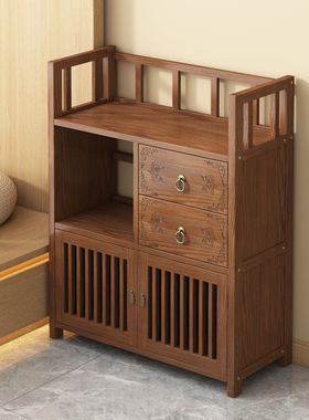 实木新中式博古架茶架展示架茶室客厅茶桌茶柜靠墙边柜茶具茶叶柜